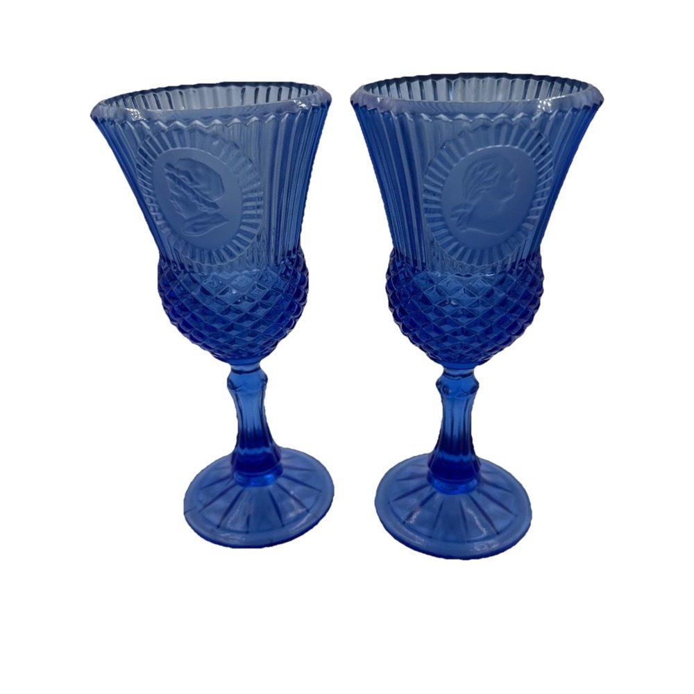 set of 2 Avon Cobalt Blue Goblet Martha Washington Glass Vintage